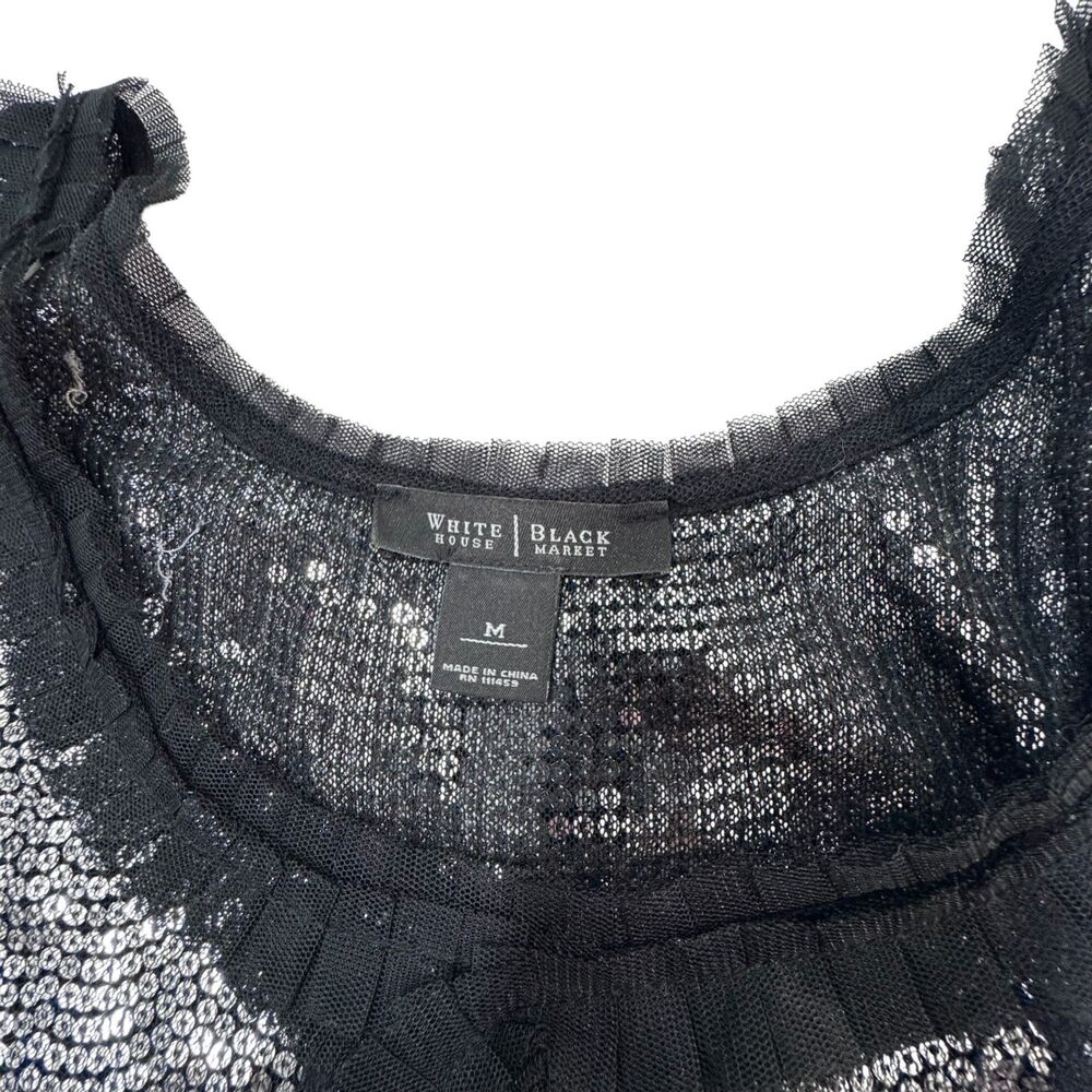 White House Black Market Womens M Black Beaded Sequin Tank Top Dressy - Picture 10 of 11